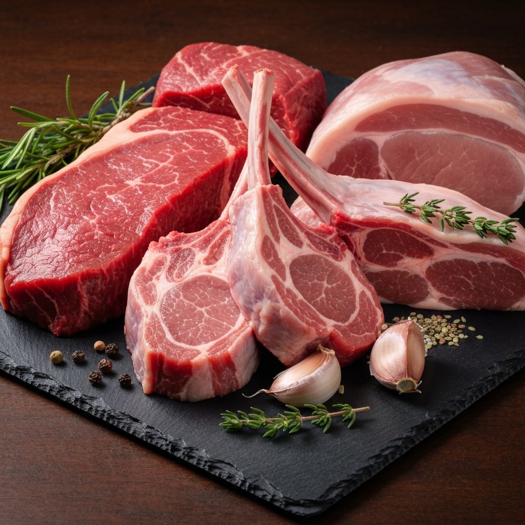 Assortment of premium fresh beef, lamb and pork cuts